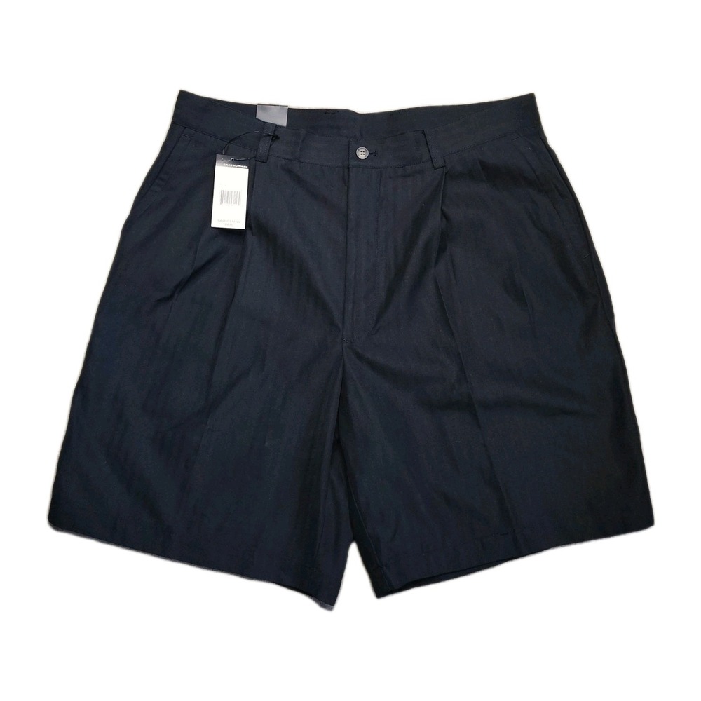 Greg Norman Golf Shorts Mens 36 Black NWT Play Dry Pleated Herringbone GNS4H590